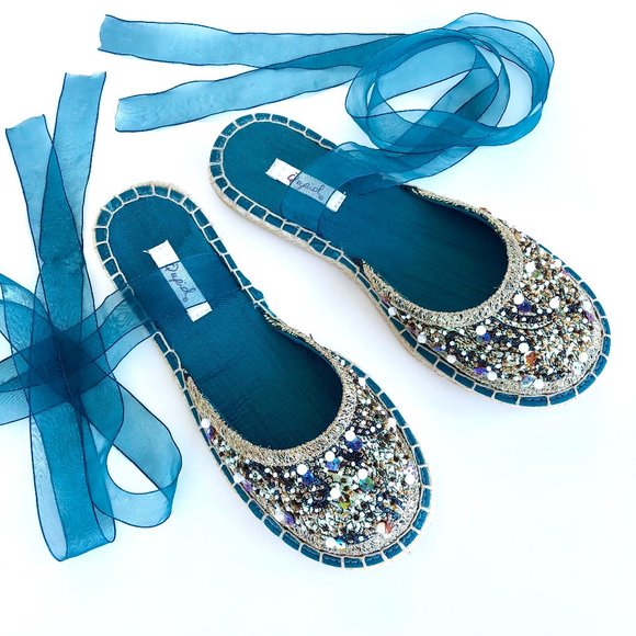 Embellished Lace Up Ballet Espadrilles - Picture 1 of 11